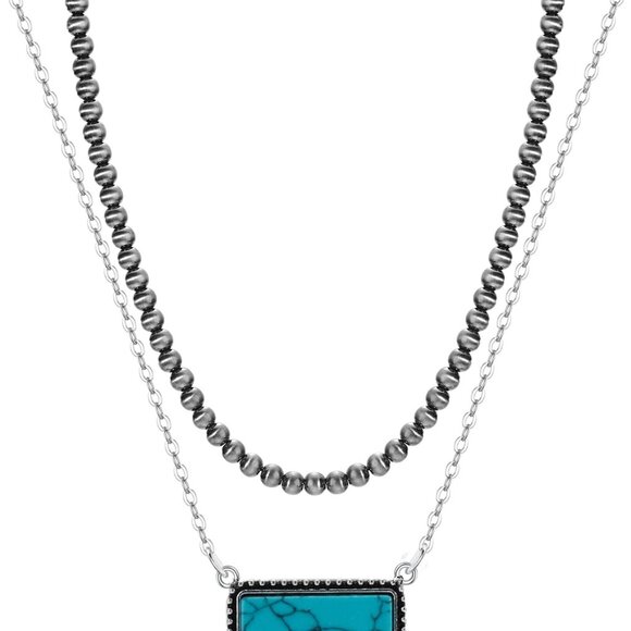Navajo Pearl Necklace Western Jewelry for Women Turquoise Heart Bar Pendant Neck - Picture 1 of 4